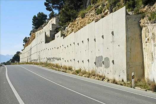 石墙,防护,沿岸,街道,白色海岸,西班牙