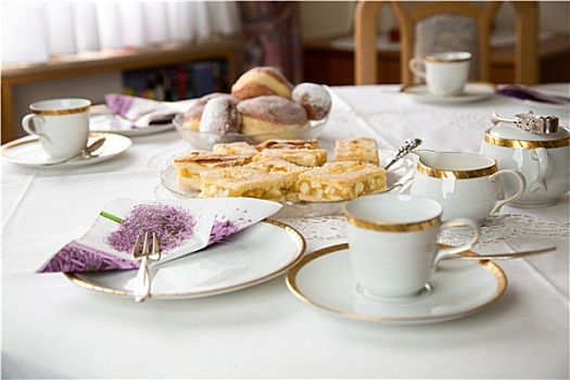 桌子,咖啡,茶杯,蛋糕,盘子