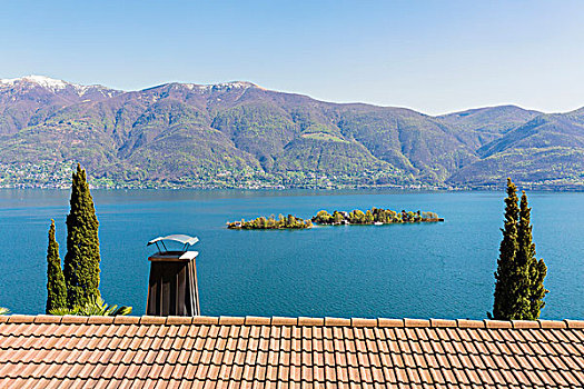 房瓦,马焦雷湖,围绕,山,春天,瑞士