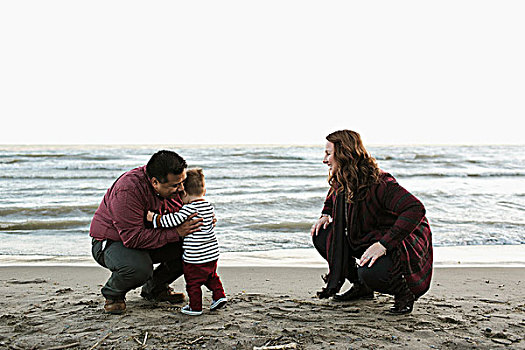 家庭,男婴,海滩