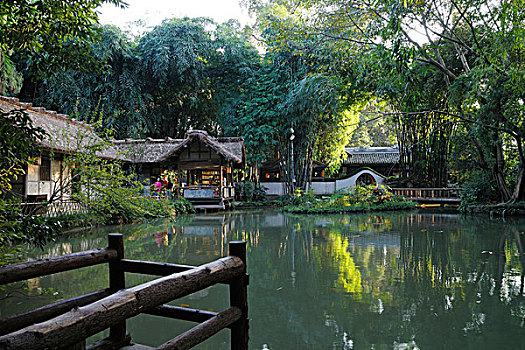 竹林,水塘,茅屋