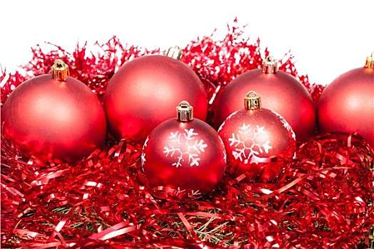 许多,红色,圣诞节,彩球,闪亮装饰物,隔绝