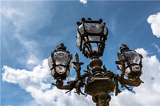街道,灯笼,亚历山大三世,桥,阴天,巴黎,法国