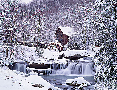 林间空地,溪流,磨坊,冬天,州立公园,西维吉尼亚