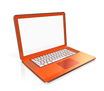 橙色,笔记本电脑,隔绝,白色背景