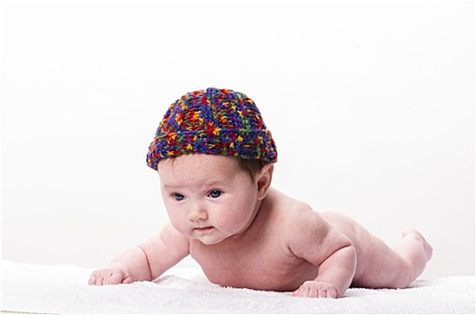 特写,可爱,小,婴儿,脸,毛线帽