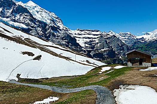 小屋,少女峰,伯尔尼阿尔卑斯山,瑞士