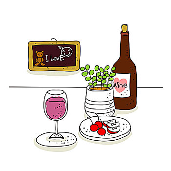 葡萄酒瓶,水果,盆栽