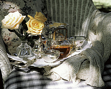 浪漫,茶,场景,玫瑰,户外