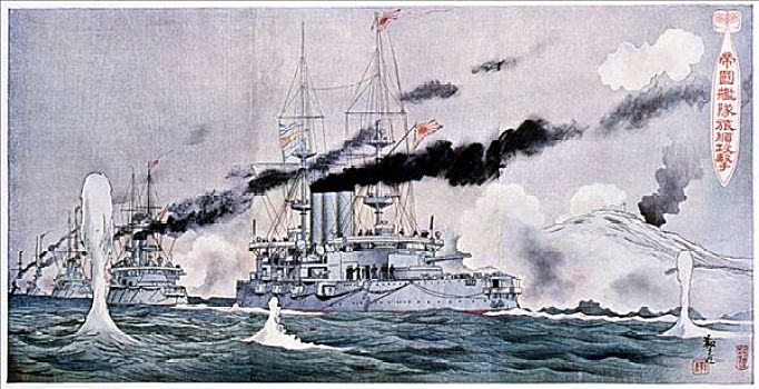 日本,海军,蒸汽,港口,日俄战争,艺术家,未知
