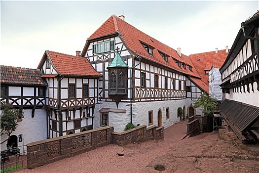 半木结构,房子,瓦尔堡,城堡,图林根州,德国