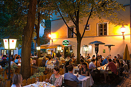 餐馆,斯匹泰尔堡,区域,黃昏,维也纳,奥地利,欧洲