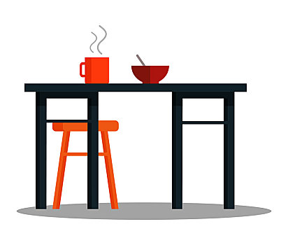 空椅,办公桌,热,茶杯,咖啡,碗,汤,粥,地点,食物,隔绝,白色背景,就餐,办公室,设计,时间,餐食,矢量,咖啡杯