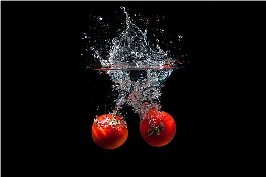 新鲜,红色,西红柿,溅,水中