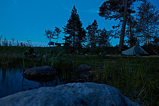 野外,露营,场所,夜晚,湖,耶尔塔兰德,瑞典