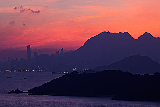 城市天际线,大屿山,黎明,香港,中国