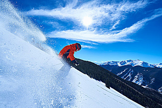 男人,滑雪,大雪,遮盖,山坡,白杨,科罗拉多,美国