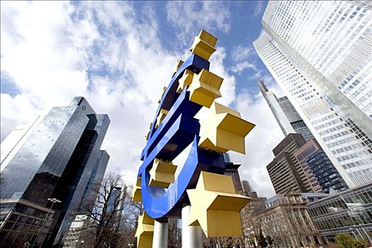欧洲,中央银行,右边,欧元符号,左边,法兰克福,黑森州,德国