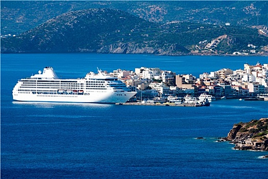 白色,客船,海岸,阿基亚斯尼古拉斯,克里特岛,希腊