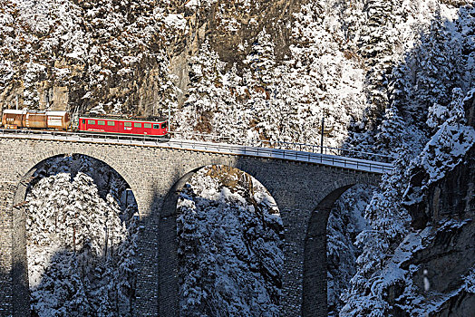 高速列车,山谷,格劳宾登,瑞士