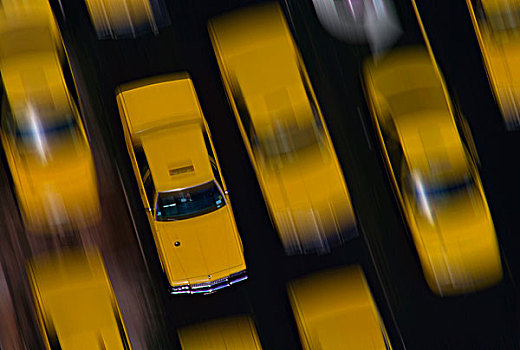 黄色,出租车,动态,曼哈顿,纽约
