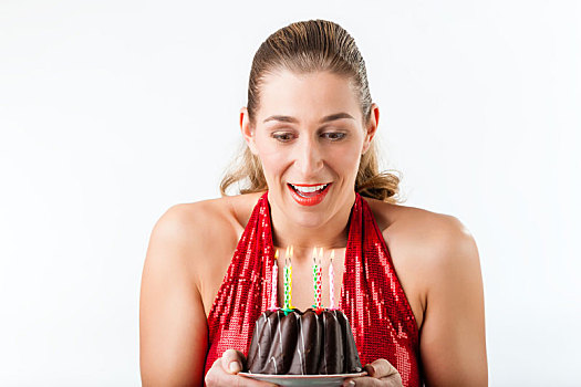女人,庆贺,生日,蛋糕,蜡烛