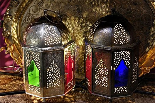 摩洛哥,灯笼,家,灯光,装饰