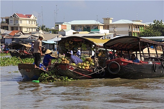 新鲜,农产品,出售,销售,船,水上市场,越南