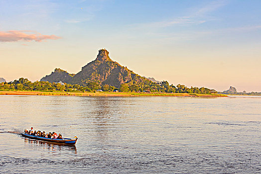 河,渡船,克伦邦,缅甸
