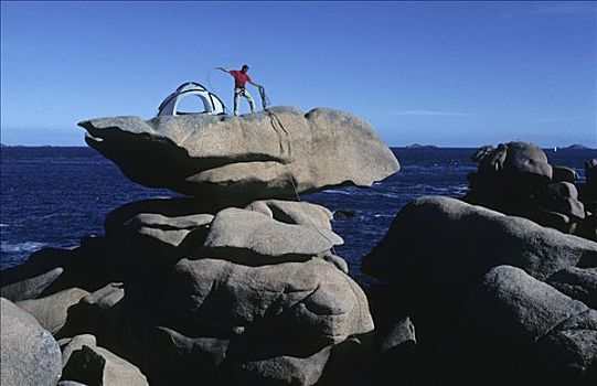 矗立,帐蓬,抖动,石头,靠近,布列塔尼半岛,法国
