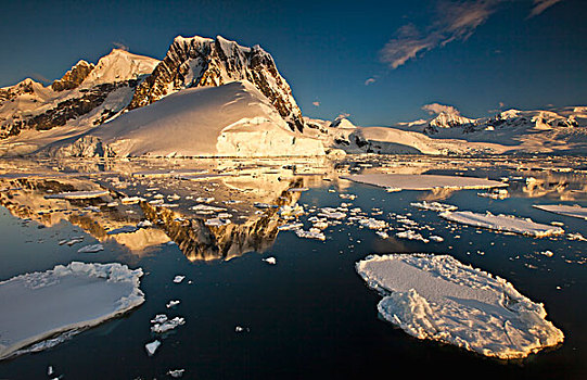 雷麦瑞海峡,反射,日落,南极半岛,南极