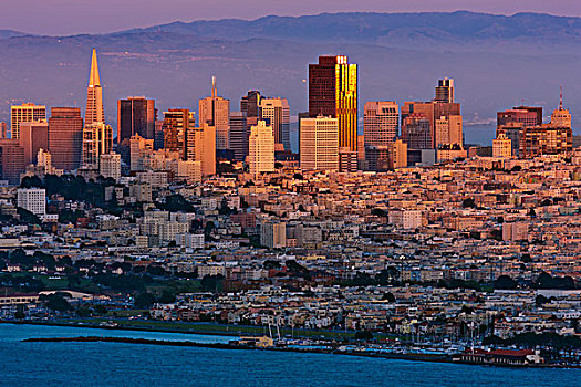 城市天际线,日落,旧金山,加利福尼亚,美国
