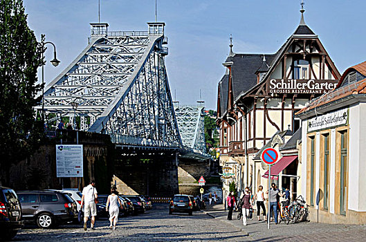 桥,蓝色,惊奇,上方,河,席勒广场,德累斯顿,萨克森,德国,欧洲