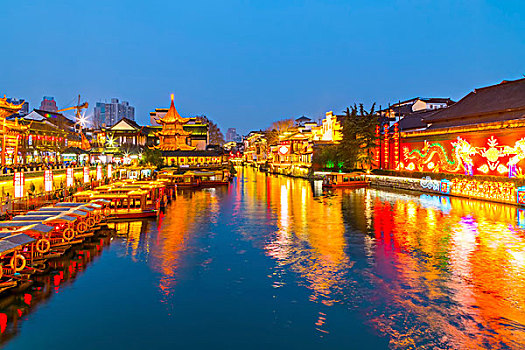 南京,河,夜晚,风景