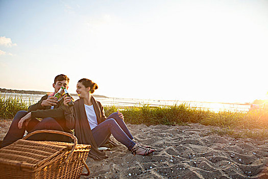 年轻,情侣,野餐,海滩,多西特,英国