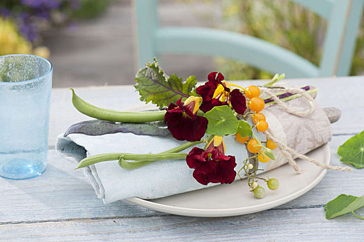 餐巾,金莲花属植物,黑色,天鹅绒,旱金莲