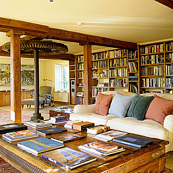 客厅,沙发,正面,长,书架