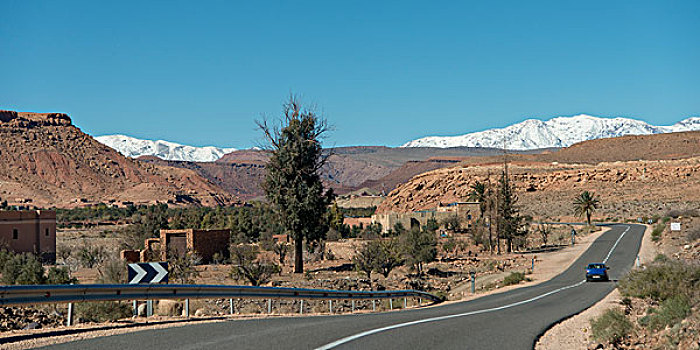 道路,积雪,山,阿特拉斯山脉,摩洛哥
