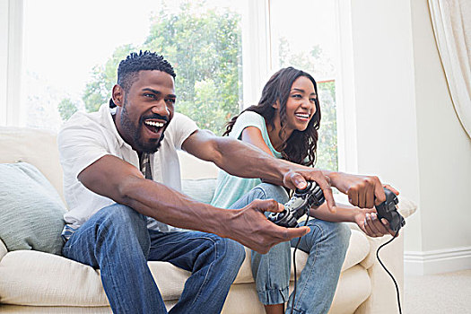 幸福伴侣,沙发,玩电玩,在家,客厅