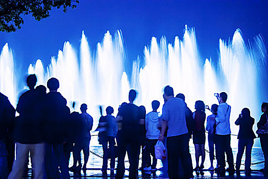 杭州西湖,音乐喷泉,夜晚