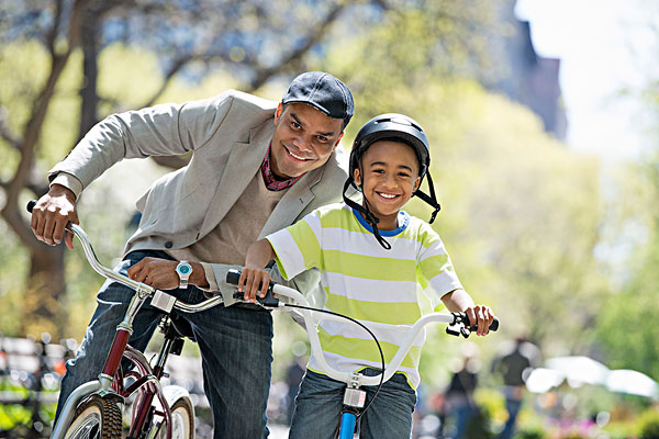 家庭,公园,晴天,父子,骑自行车