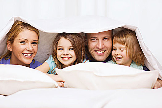 家庭,孩子,家,概念,幸福之家,两个,毯子,在家