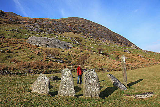一个,男人,站立,巨石阵,凯瑞郡,爱尔兰