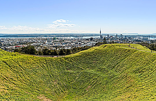 风景,火山,火山囗,天际线,摩天大楼,奥克兰,区域,北岛,新西兰,大洋洲