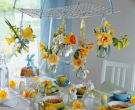 复活节早餐,桌子,装饰,水仙花