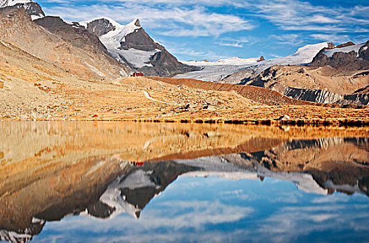 修特湖,湖,靠近,策马特峰,反射,风景,小屋,冰河,瓦莱,瑞士,欧洲