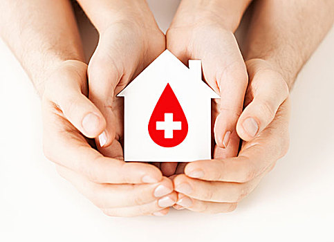卫生保健,医疗,献血,概念,男性,女性,握手,拿着,白色,纸,房子,红色,标识