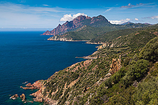 法国,科西嘉岛,海湾,俯视图