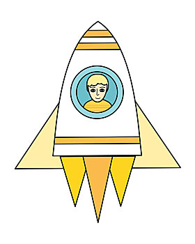 宇宙飞船,男孩,舷窗,圆,象征,火箭,商务,设计,标识,矢量,插画