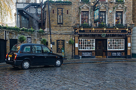 黑色,出租车,帽,正面,餐馆,酒吧,展望,惠特比,伦敦,英格兰,英国,欧洲